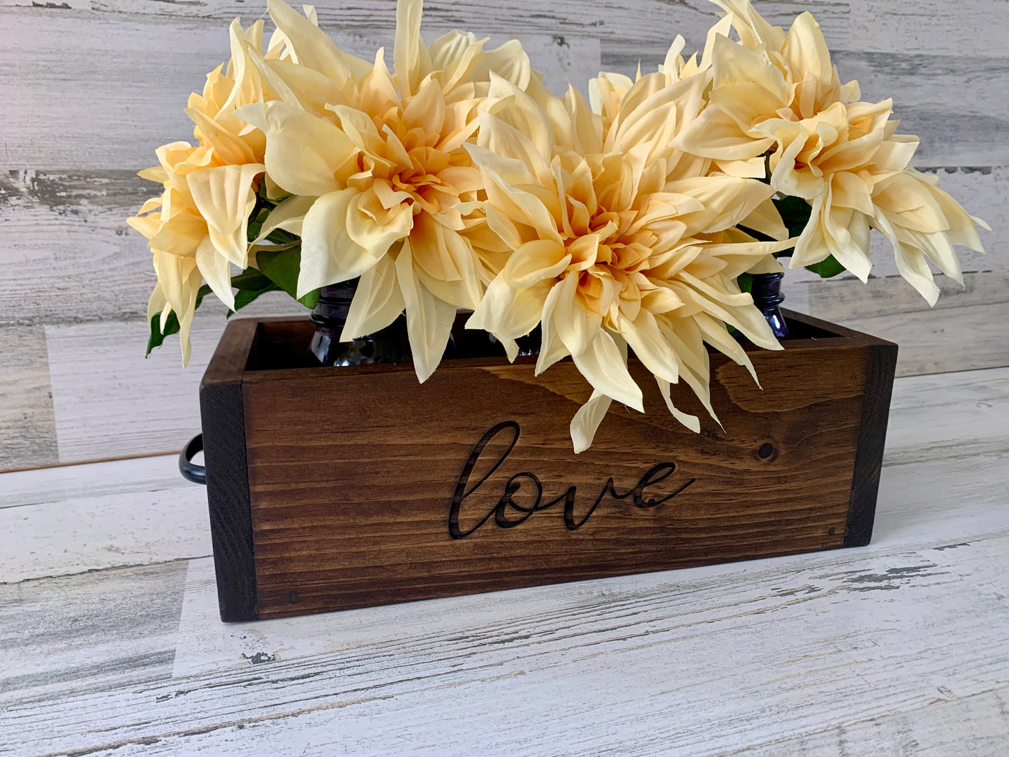 Wood mason jar planter box centerpiece | rustic farmhouse decor