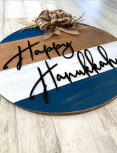 Load image into Gallery viewer, Hanukkah wood round door hanger