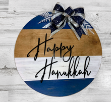 Load image into Gallery viewer, Hanukkah wood round door hanger