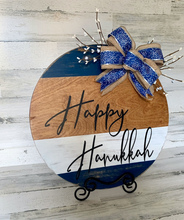 Load image into Gallery viewer, Hanukkah wood round door hanger