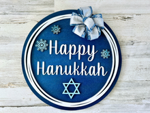 Load image into Gallery viewer, Hanukkah Wood Round Door Hanger with Bow