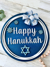 Load image into Gallery viewer, Hanukkah Wood Round Door Hanger with Bow