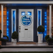 Load image into Gallery viewer, Hanukkah Wood Round Door Hanger with Bow