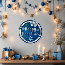 Load image into Gallery viewer, Hanukkah Wood Round Door Hanger with Bow