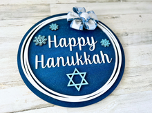 Load image into Gallery viewer, Hanukkah Wood Round Door Hanger with Bow