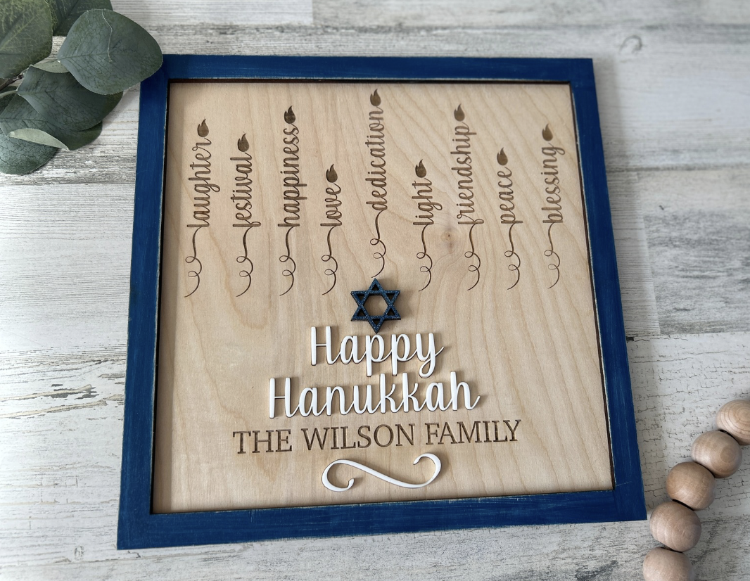 Hanukkah Personalized Menorah Rustic Sign
