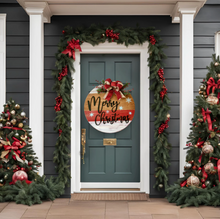 Load image into Gallery viewer, Merry Christmas wood round door hanger