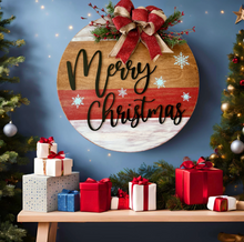 Load image into Gallery viewer, Merry Christmas wood round door hanger