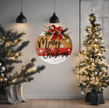 Load image into Gallery viewer, Merry Christmas wood round door hanger
