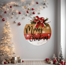 Load image into Gallery viewer, Merry Christmas wood round door hanger
