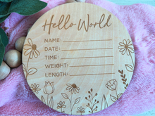 Load image into Gallery viewer, Hello World Floral Announcement Sign