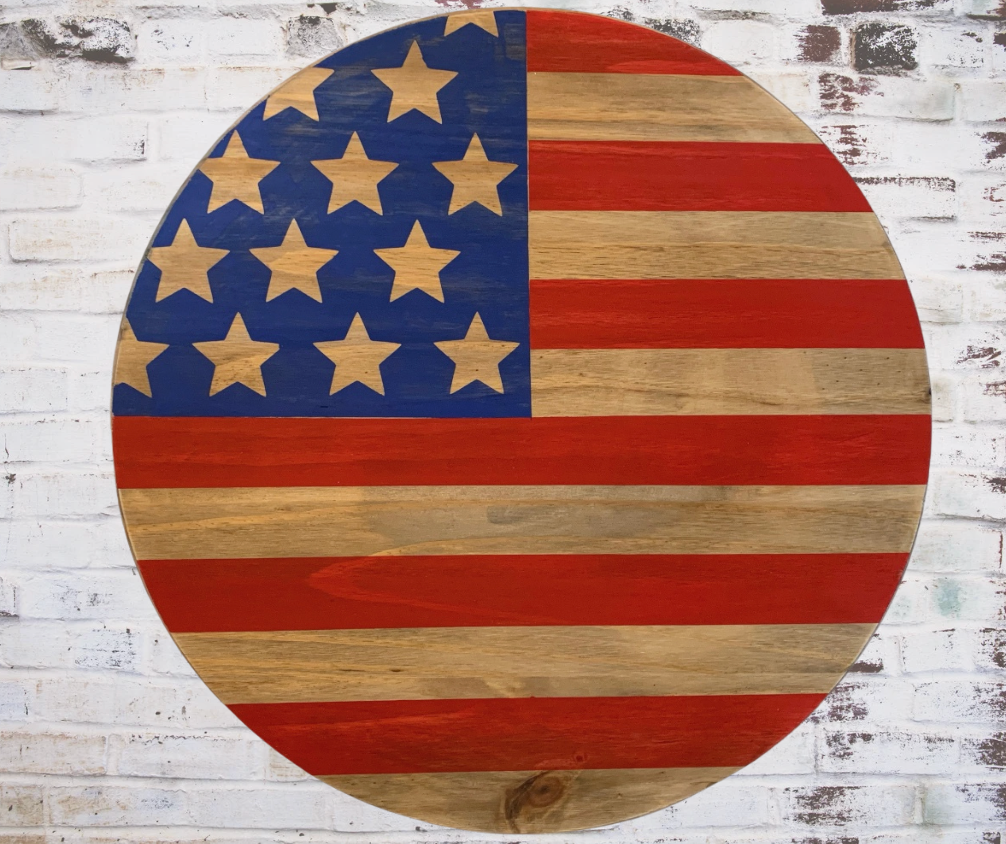 American Flag Wooden Round Door Hanger | Rustic Farmhouse Decor