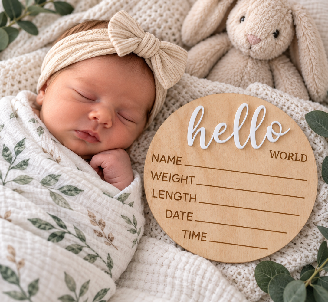 Personalized “Hello World” Baby Birth Announcement Sign