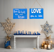 Load image into Gallery viewer, Reversible Rustic Love and Light/Latke Hanukkah Sign