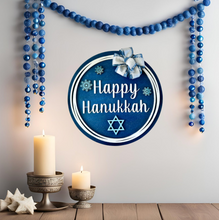 Load image into Gallery viewer, Hanukkah Wood Round Door Hanger with Bow