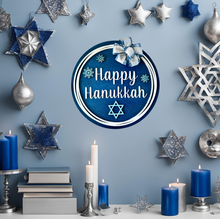 Load image into Gallery viewer, Hanukkah Wood Round Door Hanger with Bow