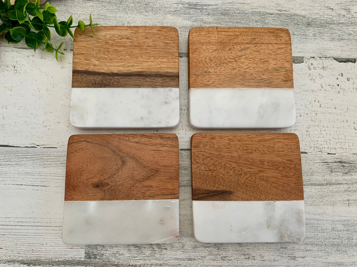 Thankful Marble and Wood Coasters