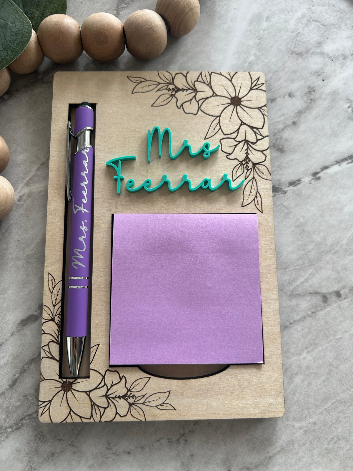 Personalized Flower Post-It Note & Pen Holder