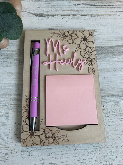 Personalized Flower Post-It Note & Pen Holder