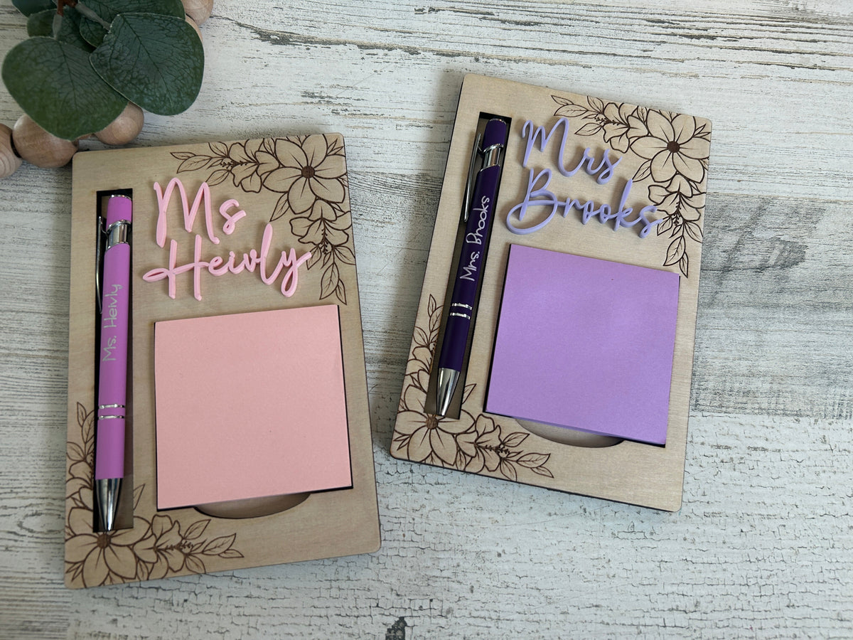 Personalized Flower Post-It Note & Pen Holder