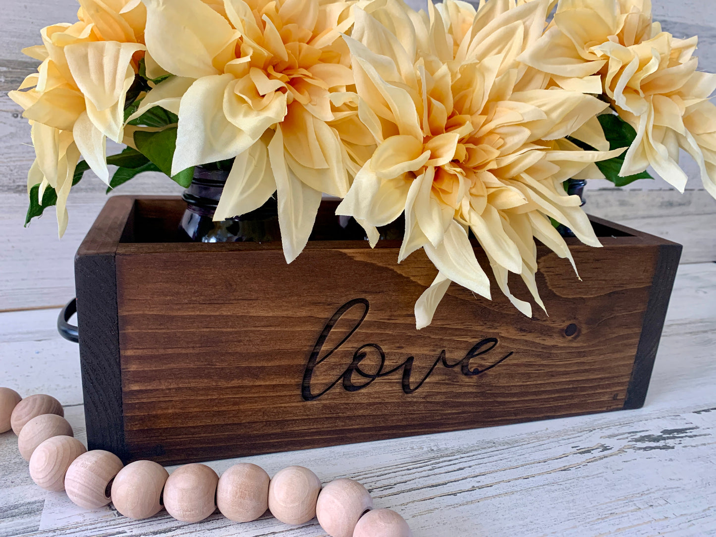 Wood mason jar planter box centerpiece | rustic farmhouse decor