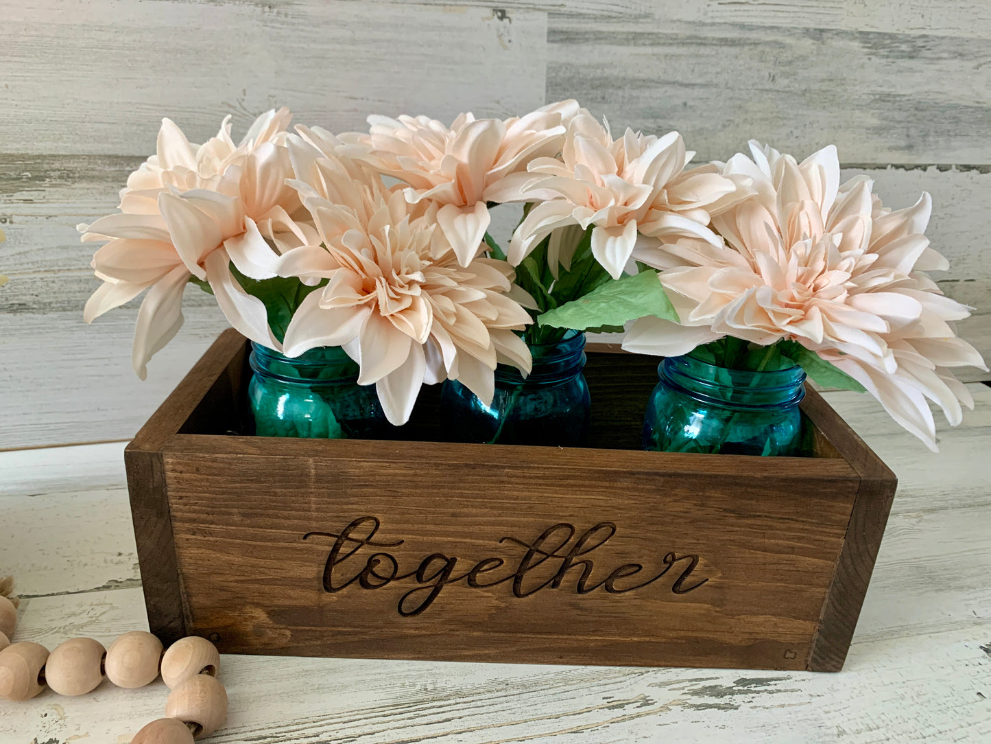 Wood mason jar planter box centerpiece | rustic farmhouse decor
