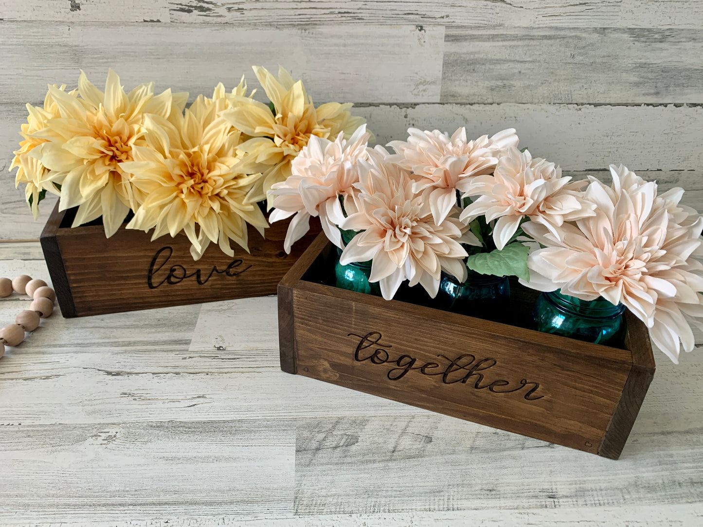 Wood mason jar planter box centerpiece | rustic farmhouse decor