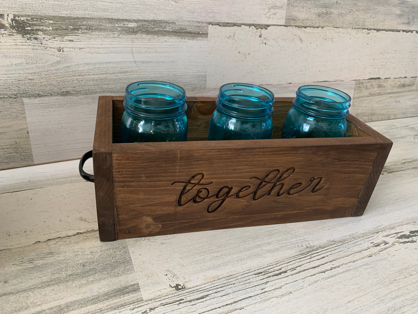 Wood mason jar planter box centerpiece | rustic farmhouse decor