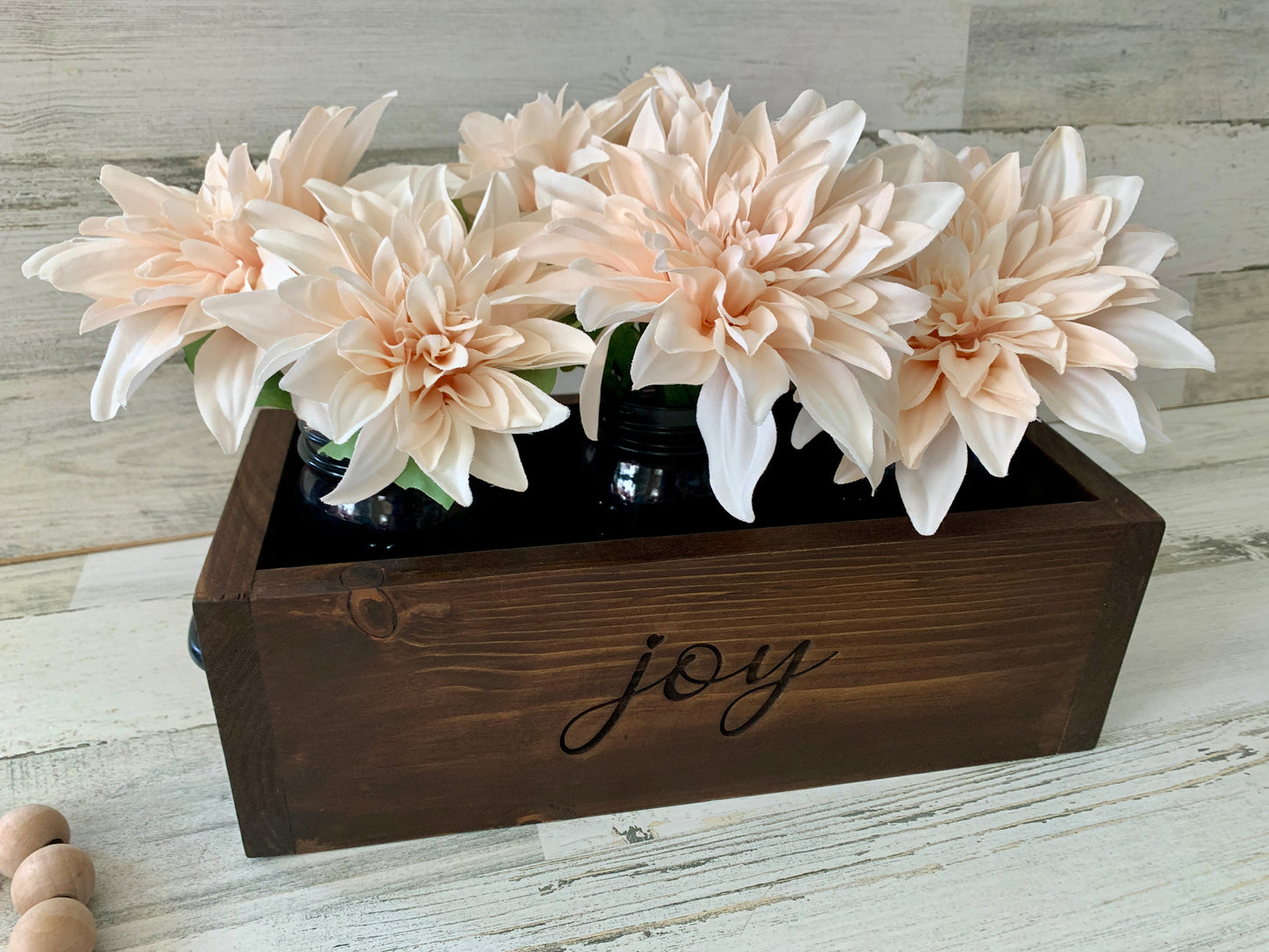 Wood mason jar planter box centerpiece | rustic farmhouse decor