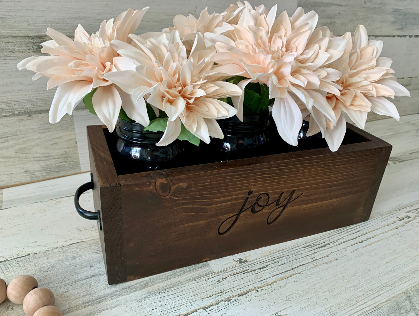 Wood mason jar planter box centerpiece | rustic farmhouse decor
