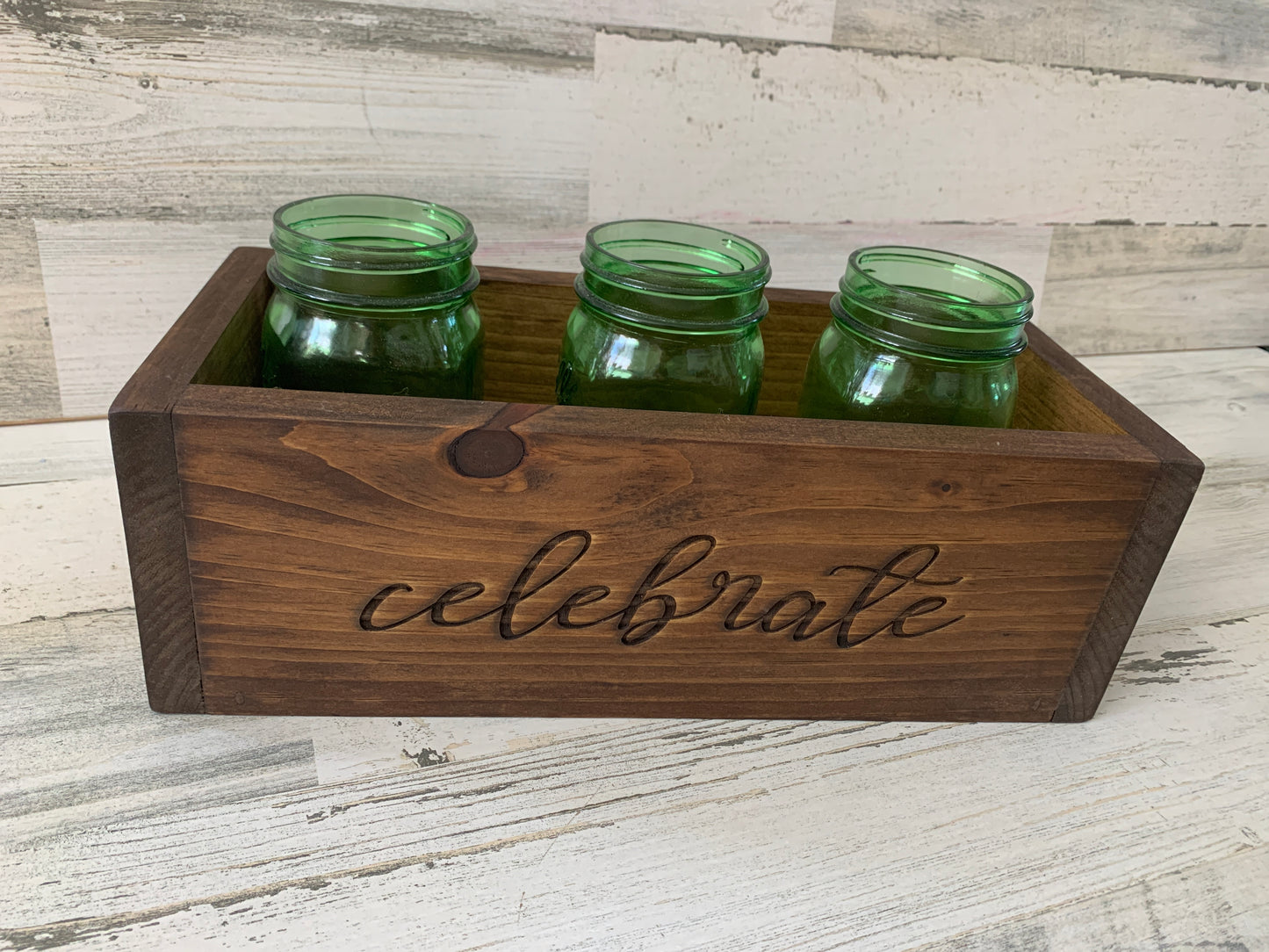Wood mason jar planter box centerpiece | rustic farmhouse decor