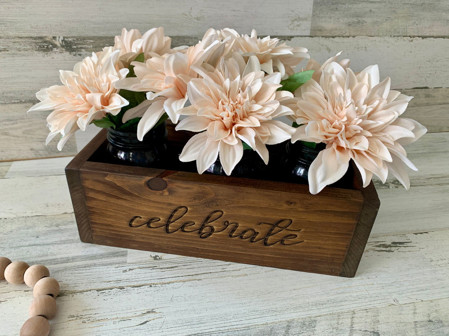 Wood mason jar planter box centerpiece | rustic farmhouse decor