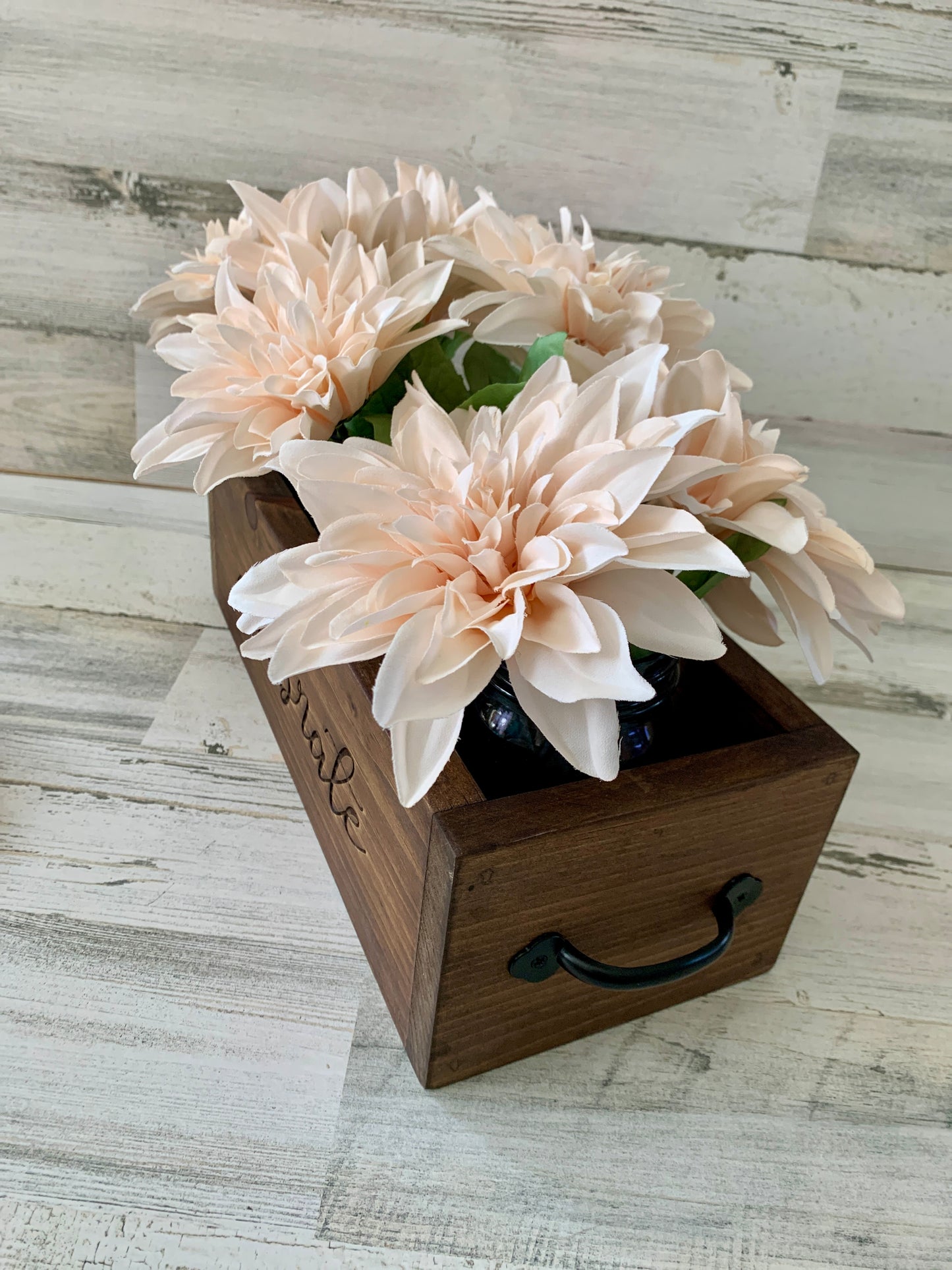 Wood mason jar planter box centerpiece | rustic farmhouse decor