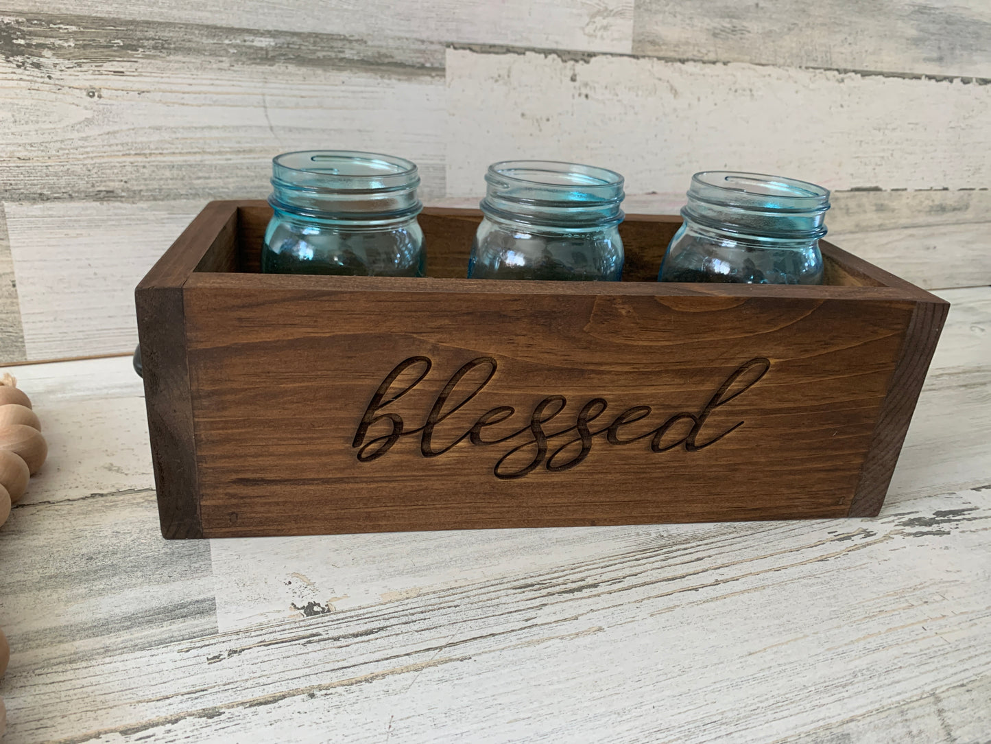 Wood mason jar planter box centerpiece | rustic farmhouse decor