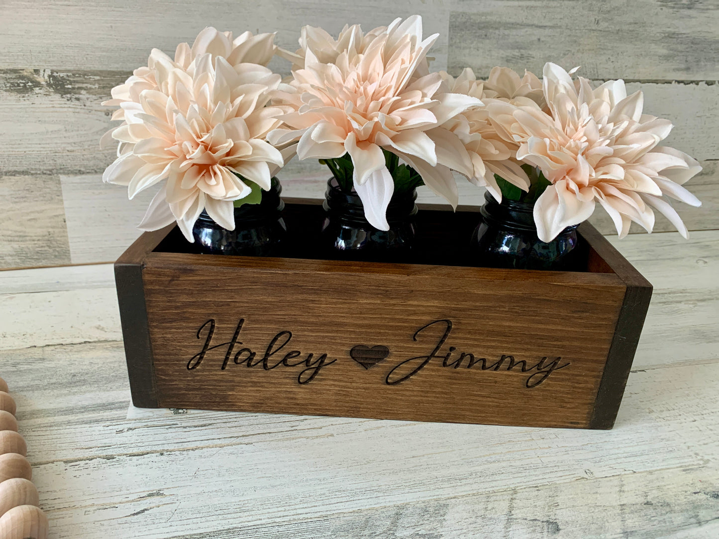 Wood mason jar planter box centerpiece | rustic farmhouse decor