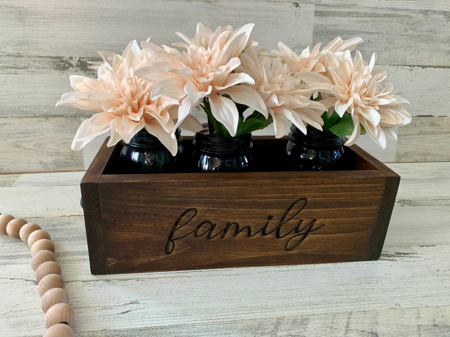 Wood mason jar planter box centerpiece | rustic farmhouse decor