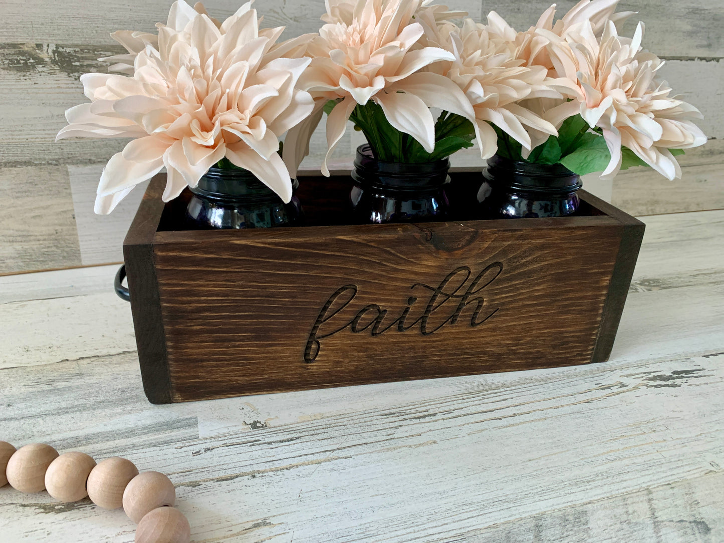 Wood mason jar planter box centerpiece | rustic farmhouse decor