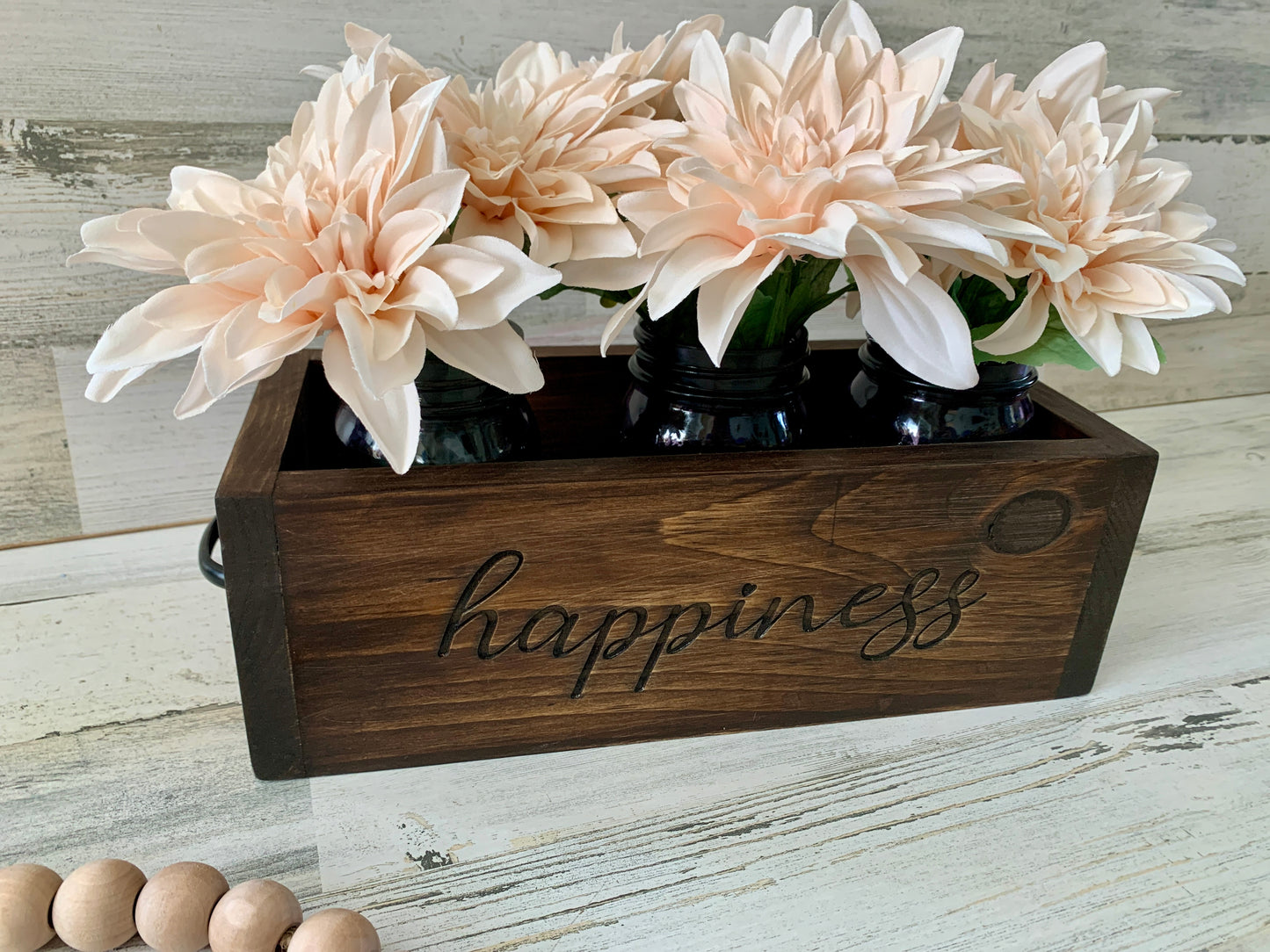 Wood mason jar planter box centerpiece | rustic farmhouse decor