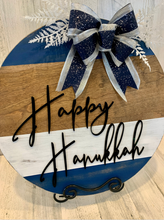 Load image into Gallery viewer, Hanukkah wood round door hanger
