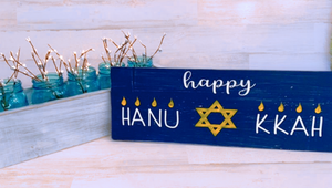 Happy Hanukkah Rustic Wood Sign