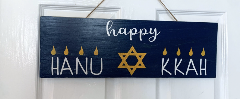Happy Hanukkah Rustic Wood Sign