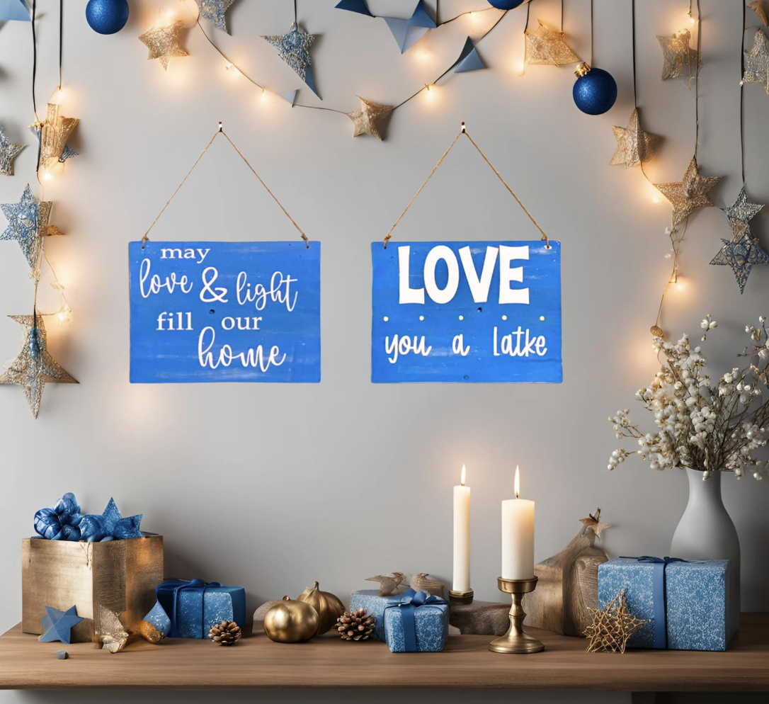 Reversible Rustic Love and Light/Latke Hanukkah Sign