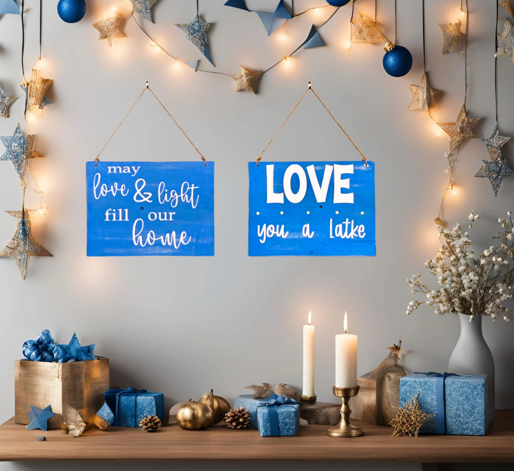 Reversible Rustic Love and Light/Latke Hanukkah Sign