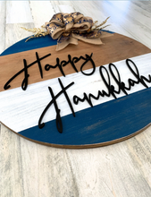 Load image into Gallery viewer, Hanukkah wood round door hanger
