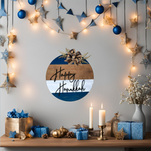 Load image into Gallery viewer, Hanukkah wood round door hanger
