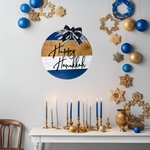 Load image into Gallery viewer, Hanukkah wood round door hanger
