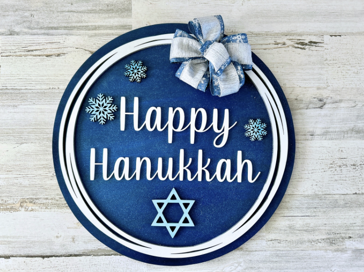 Hanukkah Wood Round Door Hanger with Bow