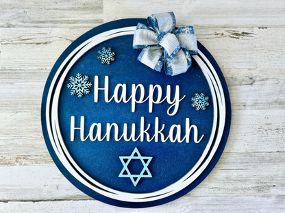 Happy Hanukkah Wood Door Hanger