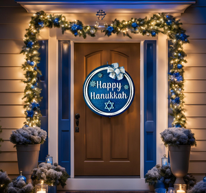 Hanukkah Wood Round Door Hanger with Bow