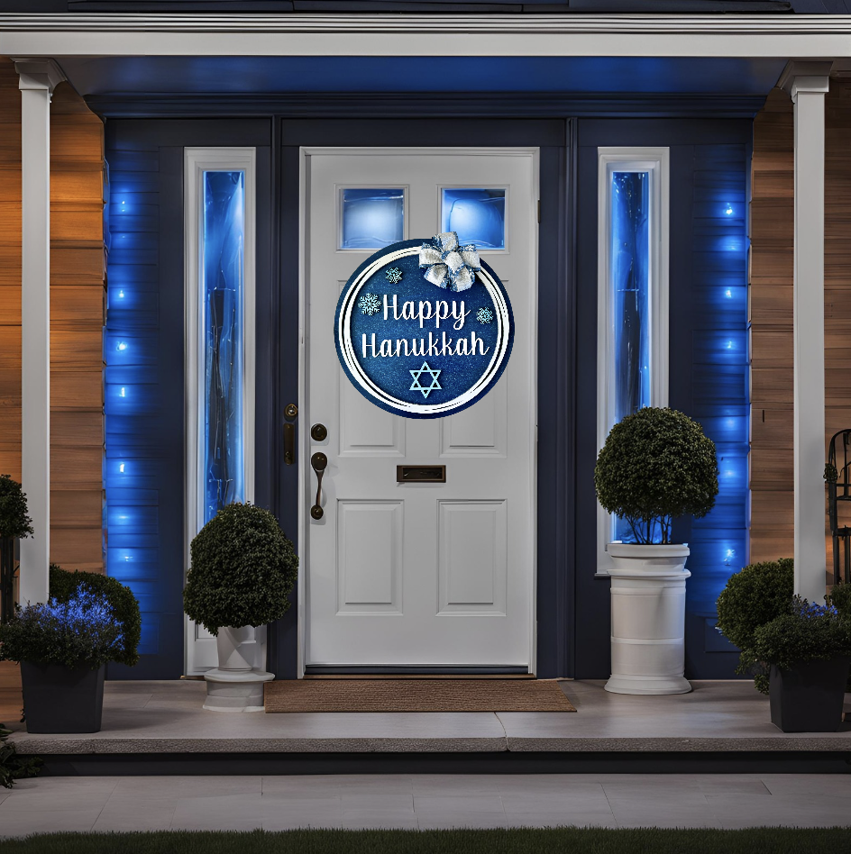 Hanukkah Wood Round Door Hanger with Bow
